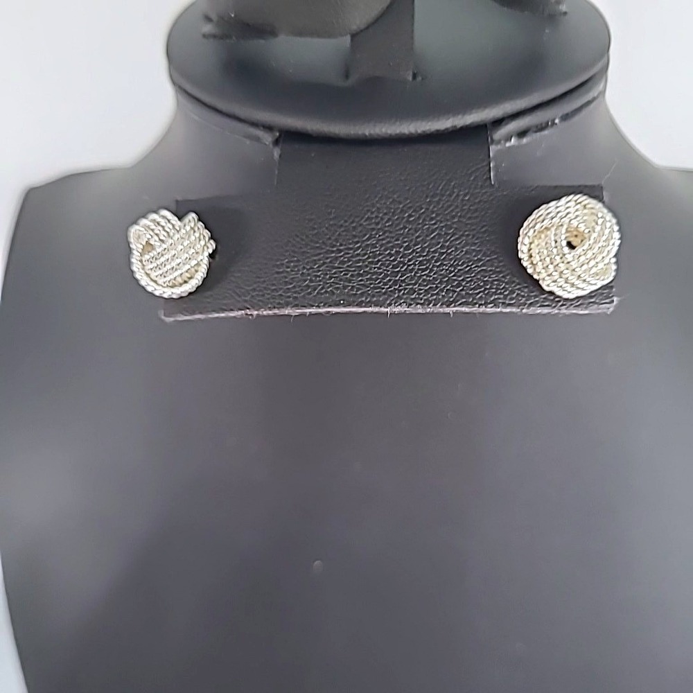 Sterling Silver Love Knot Stud Earrings Woman Silver Woven Rope Design Textured - Picture 5 of 8